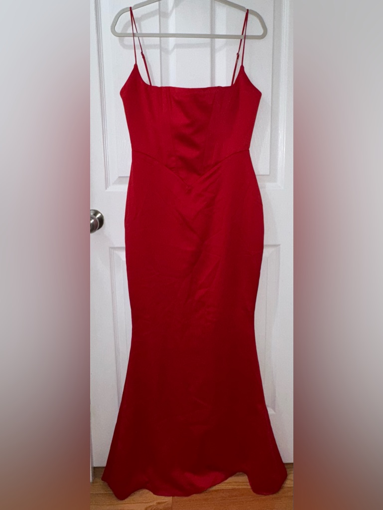 House Of Cb Olivetti Red Rose Satin Corset Maxi Dress Size Medium